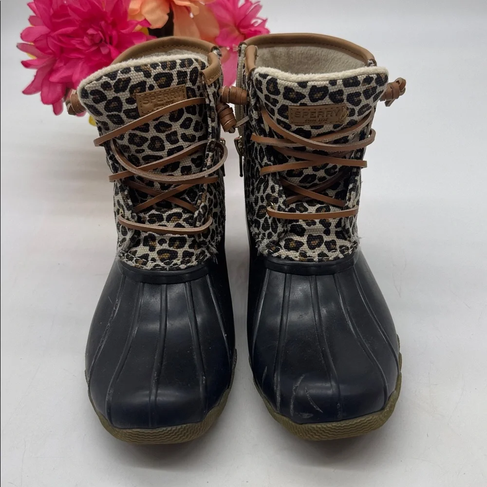 Sperry Black and Leopard Print Women's Boots Size 3 WRB9434